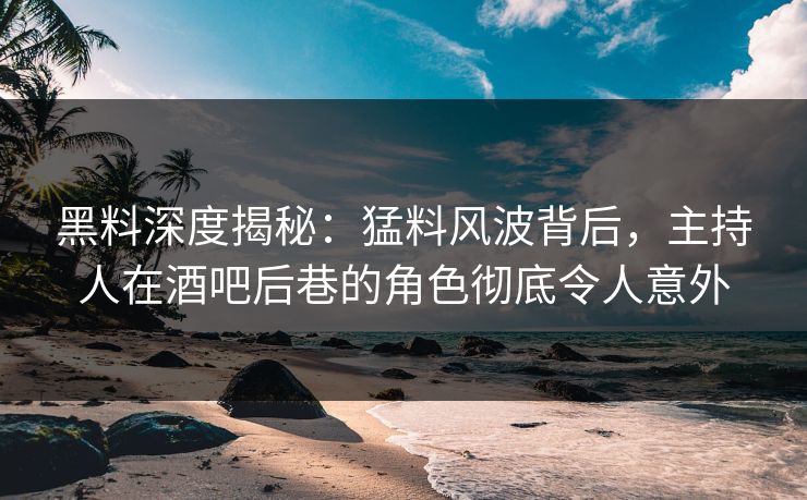 黑料深度揭秘：猛料风波背后，主持人在酒吧后巷的角色彻底令人意外